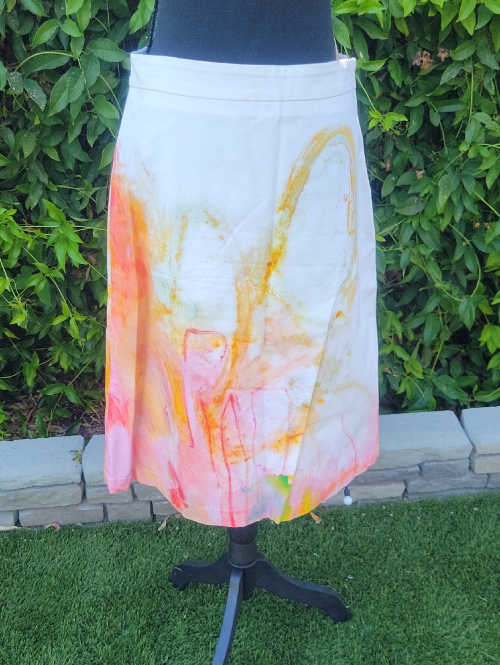 Claire Desjardins Anthropologie White & Pink Watercolor A-Line Skirt 2